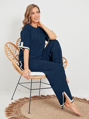 Image of TYSORT Women Casual Summer co ords Set Track Suit Oversized Top Baggy Pant,Top and Pajama Set