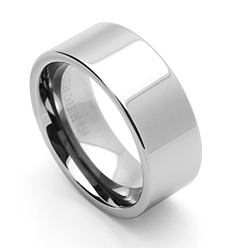 Double Accent 9Mm Comfort Fit Tungsten Carbide Wedding Band Polished Shiny Flat Pipe Cut Style Tungsten Ring (5 To 15), 8.5 #TOP2