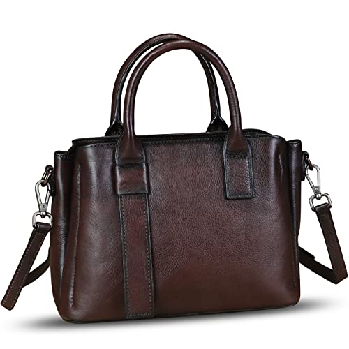 Image of Genuine Leather Satchel for Women Top Handle Bags Handmade Purse Vintage Crossbody Handbags Retro Leather Hobo Bag (Coffee)