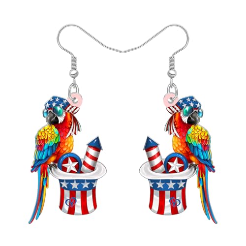 Boucles d'oreilles perroquet 4 juillet en acrylique drapeau américain