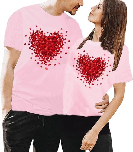 Valentine's Matching Couples T Shirts Love Heart Print Graphic Te...