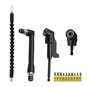 Xiqiggi 14 Stück Winkelschrauber aufsatz set, Winkelaufsatz für Akkuschrauber 105°, Winkelbohrmaschine, 1/4-Zoll Sechskantschaft, Flexibler Bithalter, Winkelbohraufsatz Winkelaufsatz Akkuschrauber