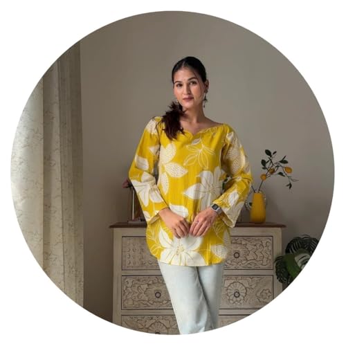 Image of Women's Short Kurti in Multicolor Rayon Cotton Blend | Ladies Ethnic Tunic | Office