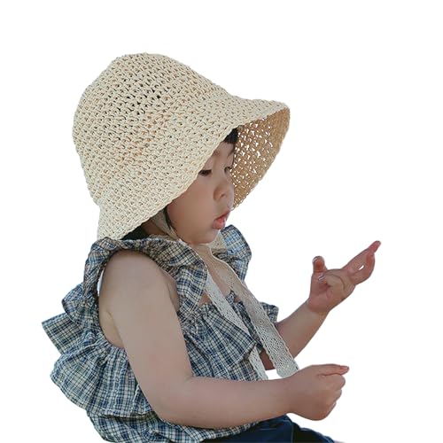 Children Summer Straw Sun Hat Cute Adjustable Strap Hollow Handmade Beach Foldable Floppy Cap Sunbonnet for Girls2