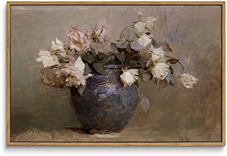 InSimSea Canvas Wall Art Vintage Room Decor Large Artwork for Wall Roses Floral Paintings Framed Wall Art Prints for Office Kitchen Bathroom Decor 16x24in/40x60cm