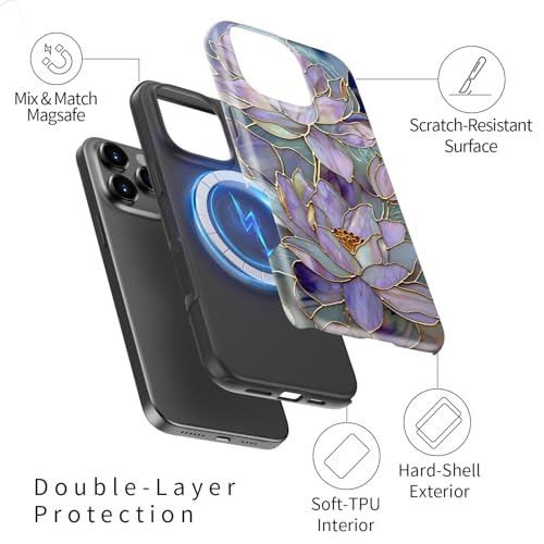 Image of Goodon for iPhone 16 Pro Max Case Cute - Wireless Charging Compatible - Dual-Layer Hard Shell + Silicone Cover - Protective Phone Case with Trendy Designs for Women - Abstract Lotus
