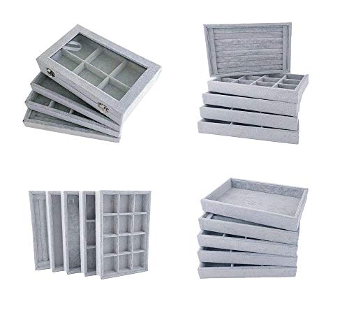 Extremely Elegant Multi Functional Jewelry Organizer Premium Quality Velvet Stackable Space Saving 12 Grids Removable Tray #TOP5