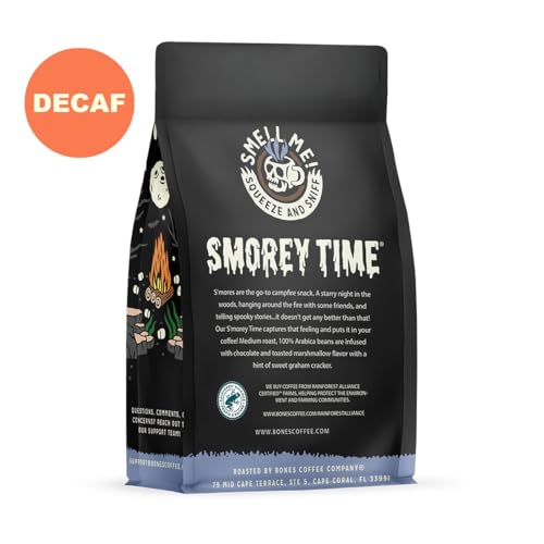 Bones Coffee Company Decaf S'morey Time, S'mores and Graham Crackers Decaffeinated Flavored Coffee, Medium Roast Low Acid Arabica Beans For Auto drip and French Press Coffee Maker, 12 Oz Ground - Thumbnail 3