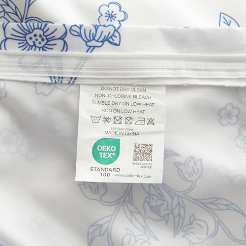Image of Nayoroom Blue Floral Duvet Cover Full Size Cottagecore Flower Leaf Spring Comforter Cover 3 Pcs Soft Breathable Microfiber Pastoral Aesthetic Bedding Set with Zipper Closure