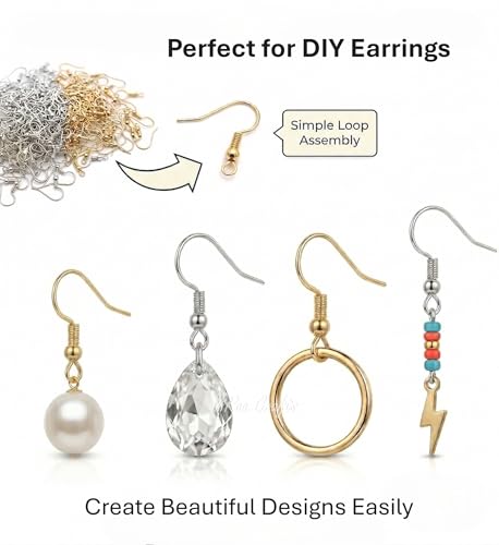 Image of Earring Hooks for Jewellery Making | 50 pcs Gold & Silver Mix Colour | Fish Hook Ear Wires for Earrings | DIY Jewellery Findings & Craft Supplies (25 Gold + 25 Silver) (H-M50)