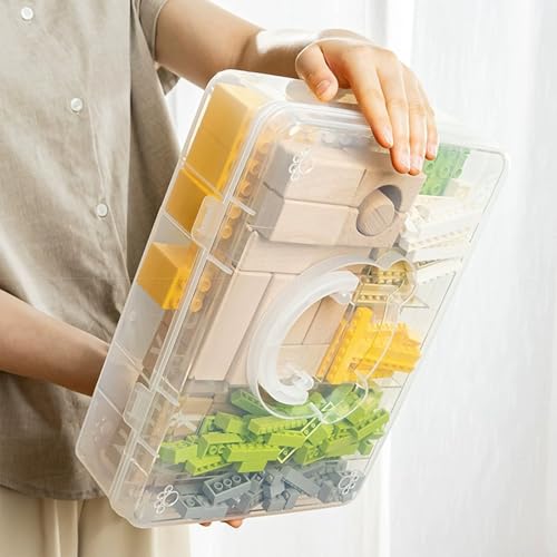 Image of Tosnail 12.8 inch x 9 inch Large 2 Tiers Plastic Craft Organizer Box Storage Container with Removable Tray, First Aid Carrying Case for Home, Office Supplies, Stationery, Sewing, Painting, Arts (Clear)