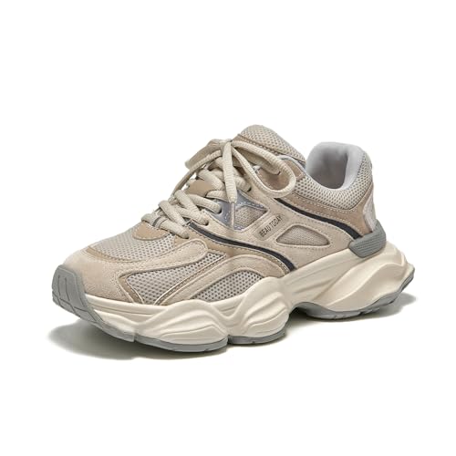 BEAU TODAY Womens Walking Shoes, Casual Fashion Wide Sneakers for Women, Comfortable Retro Walkikng Sneakers, Lightweight Breathable Non-Slip Trainer Workout Gym Athletic Running Shoes