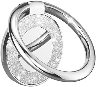 Cell Phone Ring Holder Finger Kickstand - Pikabo 360 Degree Rotation Metal Ring Grip for Magnetic Car Mount Compatible with iPhone, Samsung, All Smartphone. (Glitter Silver)