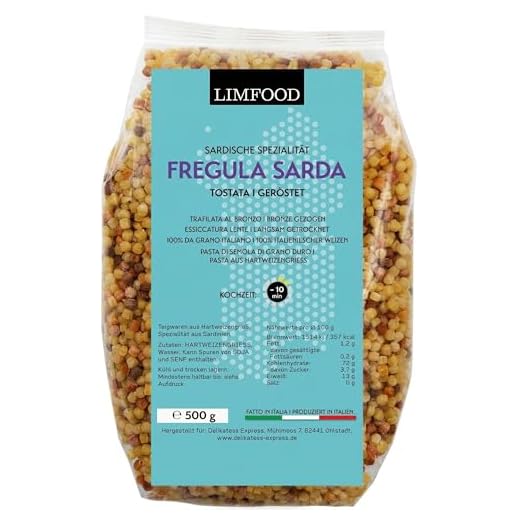 Limfood | 500g Fregola Sarda Pasta, Kugelpasta Tostada, Fregula Sarda fein, geröstet, sardische Nudeln Pasta-Spezialität, trafilata al bronzo (Kugelpasta Tostada)