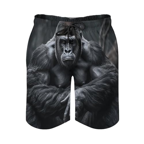 Mens Swim Trunks Gorilla on The Ground Swim Shorts Quick Dry Beach Shorts with Mesh Liner and Pocket3