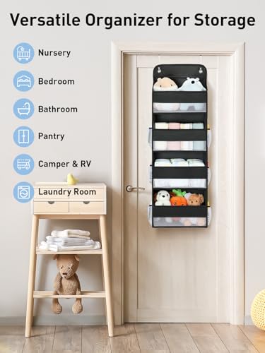 Image of Yecaye 1 Pack Over the Door Organizer, 35.2lbs Load Toy Stuffed Animal Storage, Large Capacity Swing-proof Hanging Bathroom Organizers and Storage for Nursery Newborn Baby Essential Stuff Black
