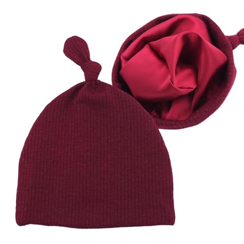 Image of Silky Satin Lined Newborn Hat Hair Care Knot Beanie Hats for Infant Baby Boys Girls Caps 0-6 Months