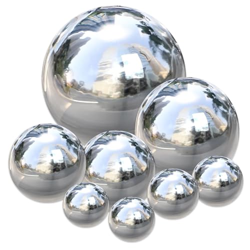 Hanlintk Spiegelkugel Garten Deko - Edelstahl Spiegelkugel für Außenbecken, Pool, Rasen | Reflexionsglobus Dekorativ für Fotografie, Einweihungsgeschenke​​-8PCS 4.2-15cm Mix GRÖSSEN (8, Splitter)