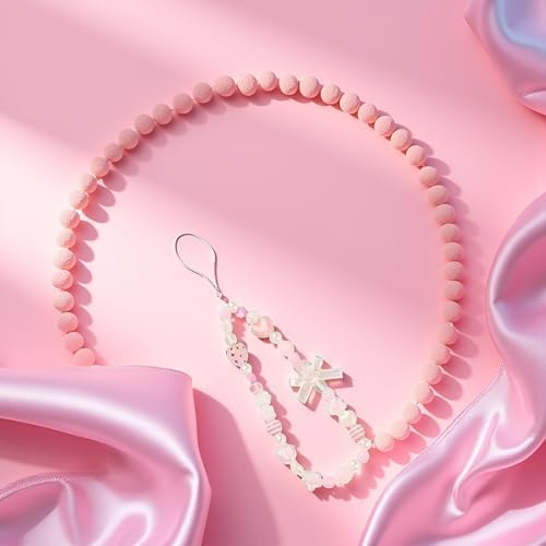 Pink Mobile Phone Lanyard Universal Chain Pearl Beaded Lanyard Wrist Strap Charm Strap Fashion Phone Case Keychain Wallet Decoration Pendant Cell Phones and Accessories image 5