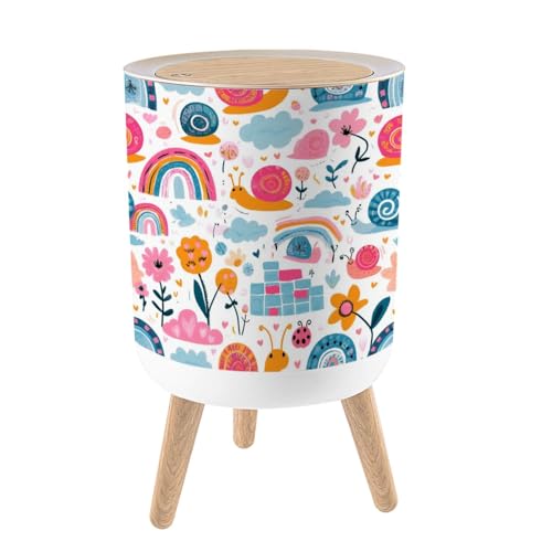 VETEB Trash Can with Lid Rainbow Snails rain Seamless Summer