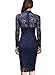 Miusol Women's Retro Floral Lace Long Sleeve Slim Evening Cocktail Mini Dress,Small ,Navy Blue