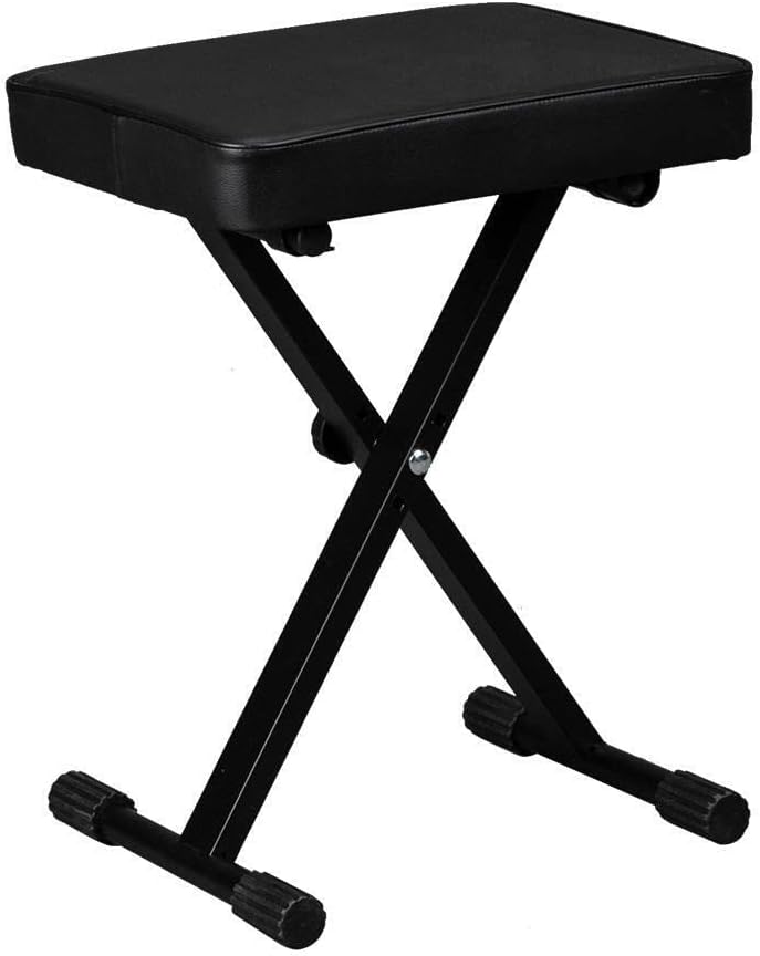 Piano Table Adjustable Height X Style Keyboard Stool Leather upholstered seat Black