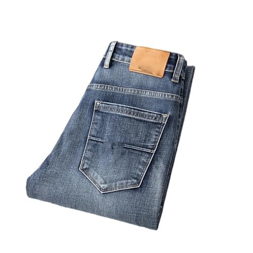 Autumn Men Regular Fit Stretch Jeans Classic Style Smoky Gray Casual Denim Pants Male Trousers Blue - Main Image