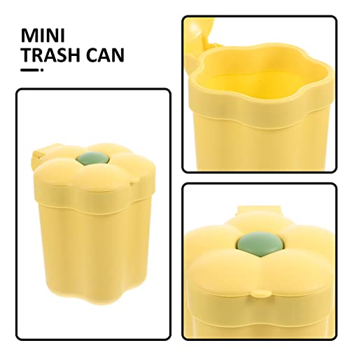 Image of Cabilock Flower Shaped Mini Trash can with Lid Small Desktop Trash can Cartoon Garbage can for Desk Bedroom Office Study Table Top Waste .51 X 4.72 X 4.72 in
