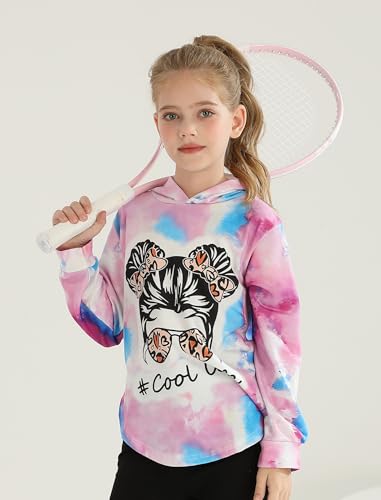 Image of Girls 2 Pcs Fall Winter Tie Dye & Leggings Outfits For Teens 5-14 | 2026 Girls Fashion Trendy, Long Sleeve Hoodie, Cool Life Print, Patchwork Pants, Back to School Holiday Tracksuit