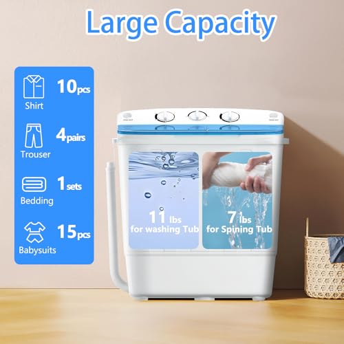 Image of DOGHLY Portable Washer and Dryer Combo Set, 1.8 Cu.Ft Portable Clothes Dryers,18lbs Twin Tub Washing Machine, Compact Washer and Dryer for Apartment, RV, Dorm