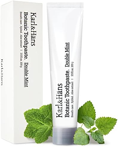 Karl&Hans Botanic Double Mint Toothpaste with Fluoride - Natural, Freshens Breath, Strengthens Enamel, Whitens Teeth, and Soothes Sensitive Teeth with Xylitol and Aloe Extracts, 3.5 oz