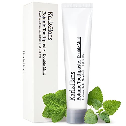 Karl&Hans Botanic Double Mint Toothpaste With Fluoride - Natural, Freshens Breath, Strengthens Enamel, Whitens Teeth, And Soothes Sensitive Teeth With Xylitol And Aloe Extracts, 3.5 Oz #TOP14