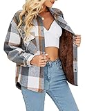 Gozoloma Sherpa Plush Fuzzy Fleece Lined Jacket Womens Plaid Flannel Shacket Jacket Lapel Button Flu