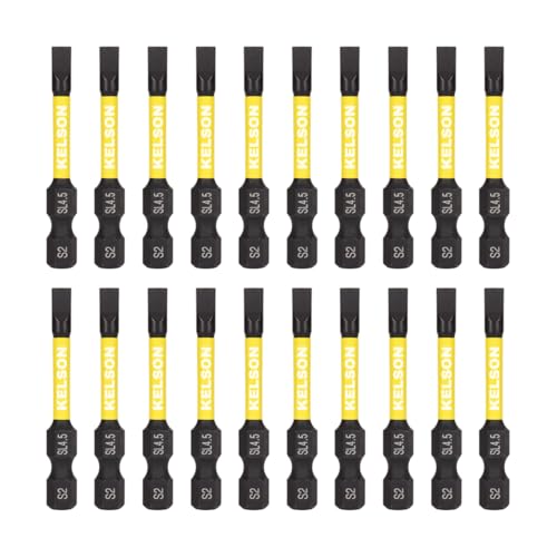 Image of 20 x KELSON 4.5mm Flat-Head 50mm Impact Rated Screwdriver Bits Slotted Slot SL4.5 1/4" Universal