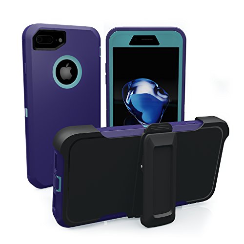iPhone 7 Plus Case, iPhone 8 Plus Case, ToughBox [Armor Series] [Shockproof] [Purple | Aqua] for Apple iPhone 7/8 Plus Case [Screen Protector] [Holster & Belt Clip] [Fits OtterBox Defender Clip]
