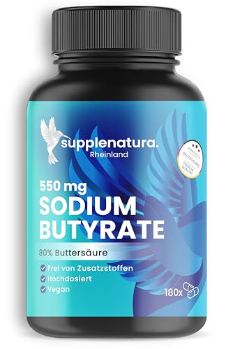 Butyrate Kapseln (180 Kapseln) PREMIUM: 550mg je Kapsel mit 80% Buttersäure | Sodium Butyrate Kapseln - Deutsche Herstellung - SUPPLENATURA®