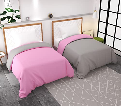 Image of Reversible Plain Glace Cotton Single Bed Quilt Cover /Duvet Cover /Rajai Cover /Blanket Cover with Zipper (60X90 Inches) (Pink, Single)