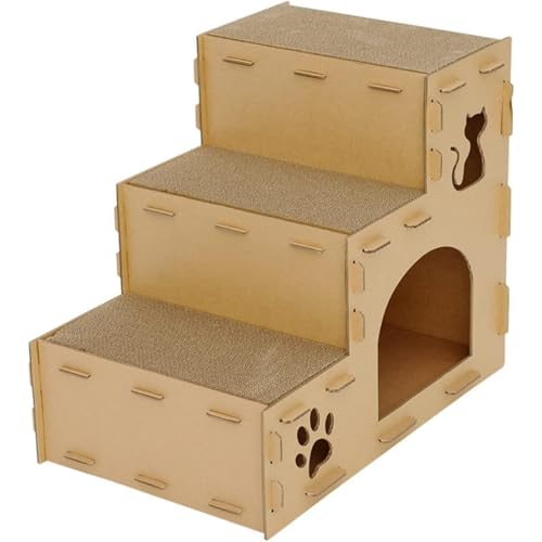 Eyawe キャットハウス 段ボール 爪とぎ 階段ステップ ダブルデッキ 組立簡単 圧力軽減 通気性 ペットハウス 大空間 階段ステップ 耐荷重 倒れずに多く 猫を保持