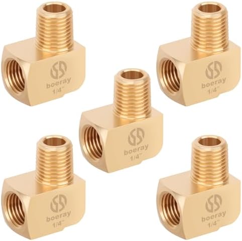 Boeray 5pcs 1/4” Brass Fittings 90 Degree Barstock Street Elbow 1/4" NPT Male Pipe to 1/4" NPT Female Pipe 1/4 NPT Elbow Forged Brass Pipe Fittings