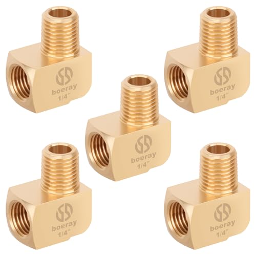 Boeray 5pcs 1/4” Brass Fittings 90 Degree Barstock Street Elbow 1/4" NPT Male Pipe to 1/4" NPT Female Pipe 1/4 NPT Elbow Forged Brass Pipe Fittings