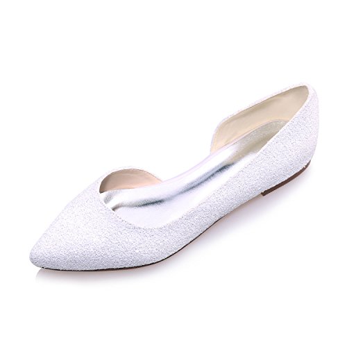 Creativesugar Women Flat Dress Shoes, Pointed Toe 3D White Glitter Lady Flats, D'Orsay Women Wedding Party Prom Shoes (9…