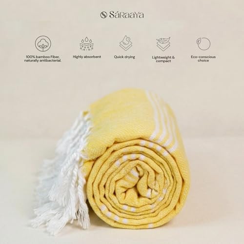 Image of Ultrasoft Bamboo Bath Towel | Quick Dry, Compact & Lightweight | Turkish Striped Satin Weave | Yellow | 63x33 Inch | 210 GSM