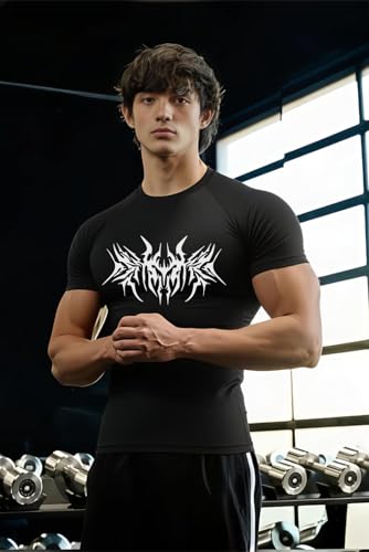 Image of Men Polyster Lycra Printed Half Sleeves Compression T-Shirt for Gym