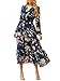 Simplee Women's Floral Boho Long Sleeve Maxi Dress V Neck Empire Waist Swing Flowy Wedding Guest Dress Navy Floral XL