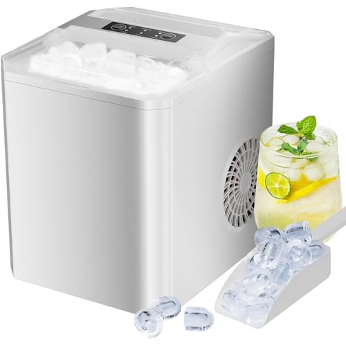 Ice Maker Countertop, Portable Self-Cleaning Ice Machine, 9 Cubes Ready in 6 Mins 26lbs/24Hrs, 2 Sizes of Bullet Ice for Home Kitchen Office Bar Party
