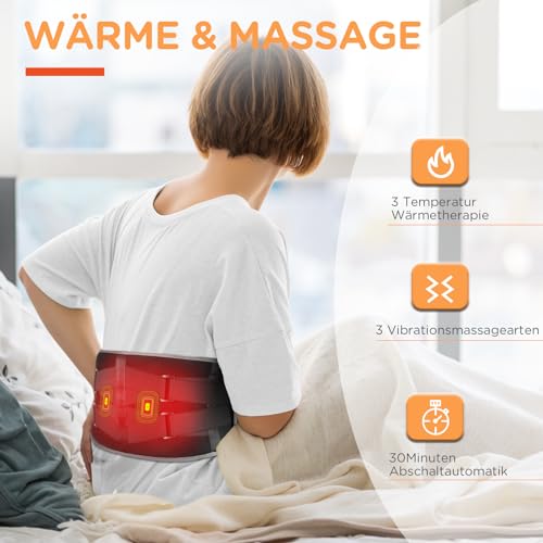 Comfytemp Wärmegürtel Vibrationsmassage für Rücken mit 25Wh Akku,155x20cm Kabellos Massagegerät mit Verstellbare Spannungsband, Rückenwärmer Heizgürtel mit USB Geschenke für Mütter, Frauen, Mama, Papa