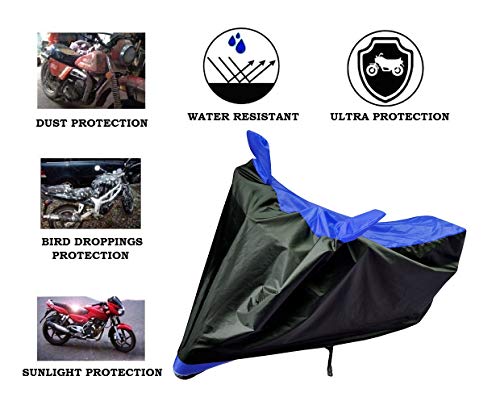 Image of Auto Hub Bike Cover Compatible with Hero Hf Deluxe with Mirror Pocket, Dustproof, Heat Resistant, Triple Stitched, Hf Deluxe Bike Cover- Black, Blue