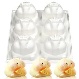 Gasusen Hamster Silicone Molds, 6 Cavity 3D Design, White, Silicone Food Preparation Molds