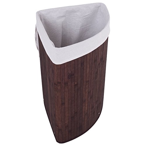 Casart Bamboo Hamper Laundry Basket Folding Double Rectangle Washing Cloth Storage Bag Lid (Brown, Triangle) #TOP4