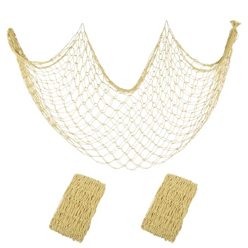 2 Pack Decorative Fishing Net,80x40 Inch Cotton Fish Net Decor Party,Yellow
